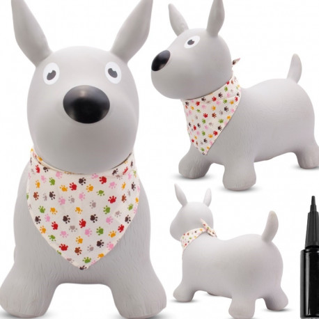 Skoczek gumowy dla dzieci PIESIO 53 cm szary z bandaną do skakania z pompką