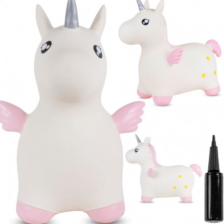 Hüppeloom ükssarvik 55cm tiibadega pumbaga, valge, roosa