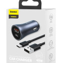 Baseus Golden Contactor Pro car charger, USB + USB-C, QC4.0+, PD, SCP, 40W (gray)