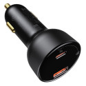 Car charger Baseus Superme, USB, USB-C, 100W + USB-C cable (black)