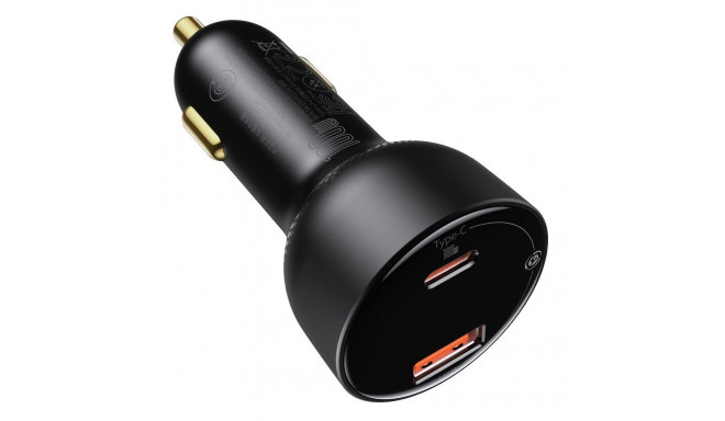 Car charger Baseus Superme, USB, USB-C, 100W + USB-C cable (black)