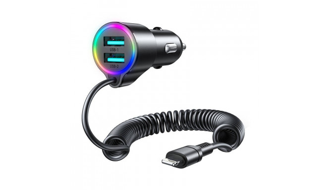 Car charger Joyroom JR-CL25, 2x USB + Lightning cable (black)