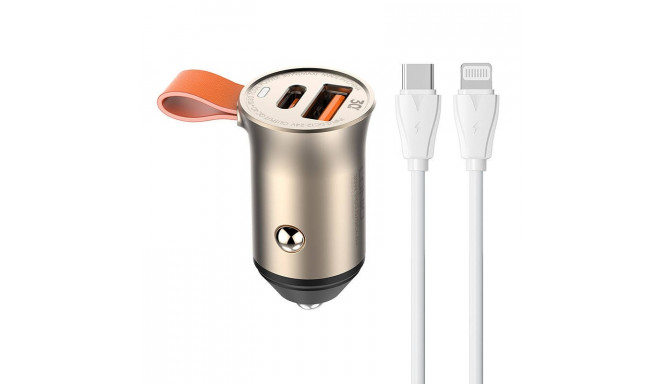 Car charger LDNIO C509Q, USB + USB-C, 30W + cable USB-C to Lightning (gold)