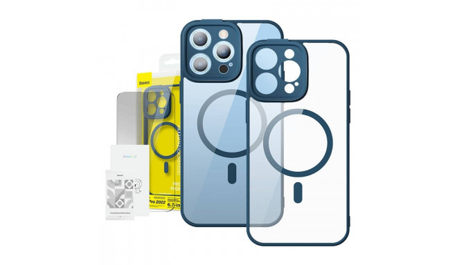 Baseus kaitseümbris + kaitseklaas Frame Magnetic iPhone 14 Pro Max, läbipaistev/sinine