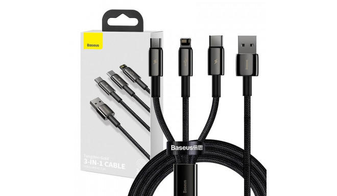 USB cable 3in1 Baseus Tungsten Gold, USB to micro USB / USB-C / Lightning, 3.5A, 1.5m (black)