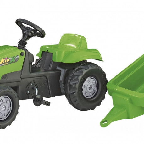 Pedaalidega traktor Rollykid järelkäruga, roheline
