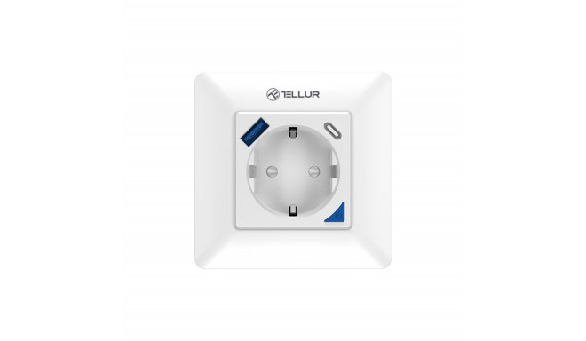 Tellur Smart WiFi Wall Plug 3600W 16A, PD20W, USB 18W, energy reading, white