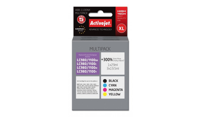 Activejet ABB-1100NX tindikassett (asendus Brother LC1100/980; Supreme; 1 x 29 ml, 3 x 19,5 ml; must