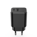 Setty USB-laadija 1xUSB + USB-C 3A 20W, must