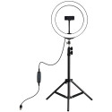 LED Ring Lamp 26 cm With Desktop Tripod Mount Up To 1.1m, Phone Clamp, USB                          