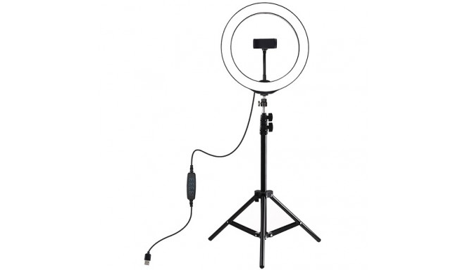 LED Ring Lamp 26 cm With Desktop Tripod Mount Up To 1.1m, Phone Clamp, USB