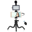 Blogging Smartphone Video Rig (LED Light, Flexible Tripod, Phone Holder, Mic)                       