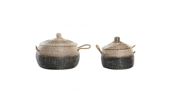 Basket set DKD Home Decor Grey Natural Bicoloured Seagrass Boho 41 x 41 x 33 cm (2 Units)