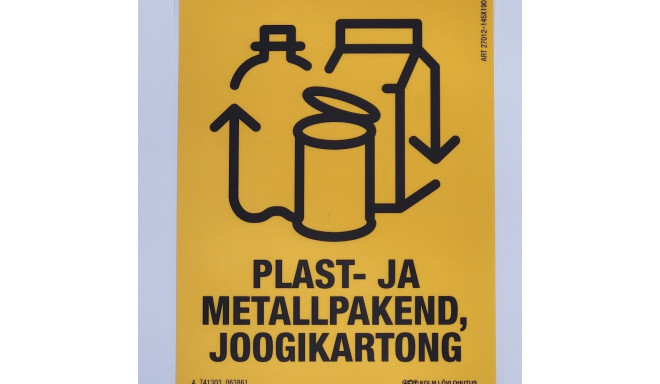 Kleebis prügikastile - Plast- ja metallpakend, joogikartong 65x100mm