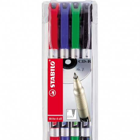 Marker permanent Stabilo Write-4-all, 4-ne komplekt, F 0,7mm