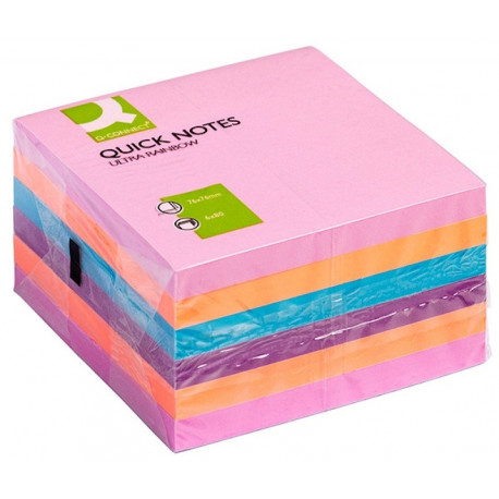 Märkmepaber iseliimuv Q-Connect, 76x76mm, 6x80 lehte, assortiivärvid