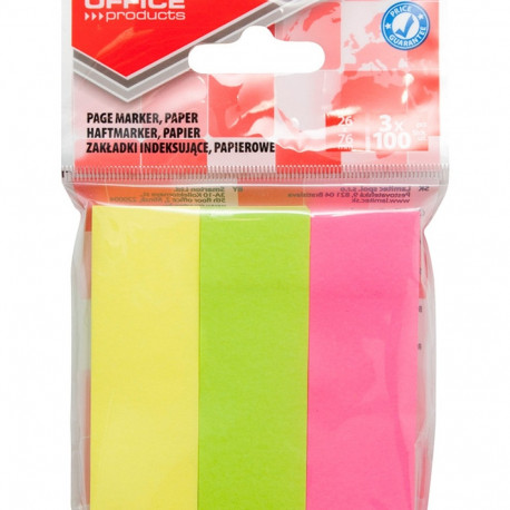 Märkmepaber iseliimuv Office Products, 26x76mm (pakis 3x100 l.), assortii 3 värvi