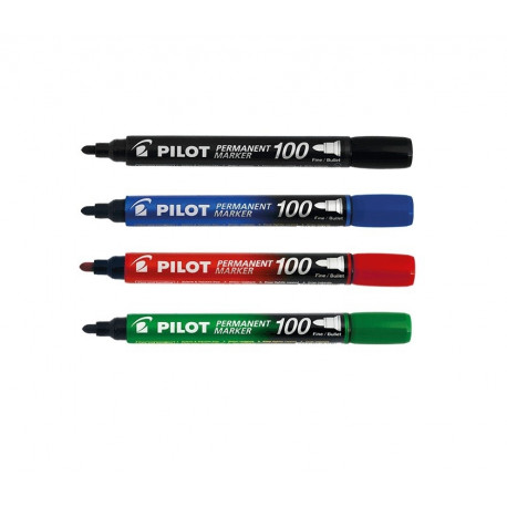 Marker permanent Pilot 100 - FINE 1 mm koonusotsaga - 4värvi/kompl, õlibaasil tint
