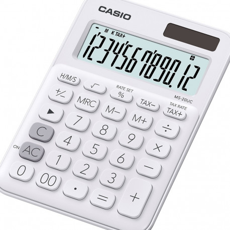 Lauakalkulaator Casio MS-20UC-White - 12 kohaline, tava- ja päikesepatarei, 110gr, 23x106x150mm, Cas