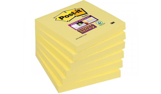 Märkmepaber iseliimuv POST-IT 654SC6 Super Sticky kollane,76x76mm (pakis 6*90l.)