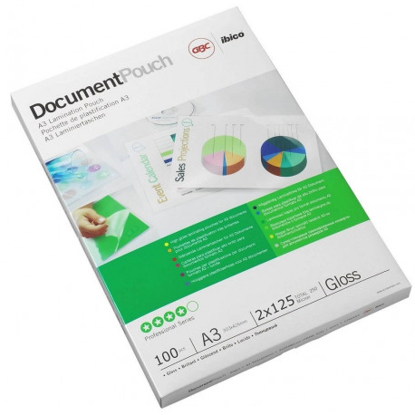 Lamineerimiskile A3 125mic, 100 A3 kile pakis, GBC Document Laminating Pouches Gloss