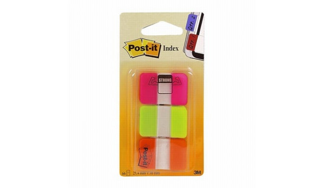 Järjehoidja Post-IT indeks tugev, PP, 25x38mm, 3 neoonvärvi x 22tk