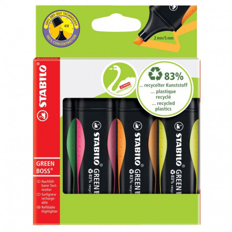 Helestusmarker Stabilo GREEN BOSS 2+5 mm, 4 neoonvärvi/kmpl (24,33,54,56)