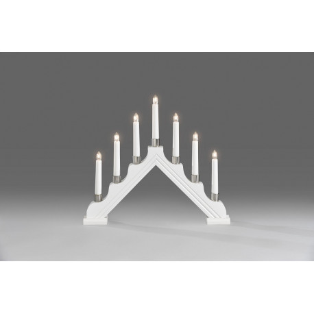 Küünlajalg kolmnurkne 39xK-34cm, 7 küünalt, 230V, 170cm juhe/ valge värvitud puit+ hõbedased ringid