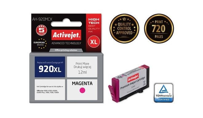 Activejet AH-920MCX ink (replacement for HP 920XL CD973AE; Premium; 12 ml; magenta)