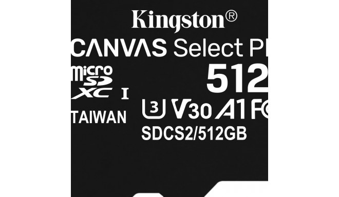 "CARD 512GB Kingston Canvas Select Plus MicroSDXC 100MB/s +Adapter"
