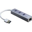 USB3.0 HUB 3Port Inter-Tech Argus IT-310-S 1x RJ45 Gigabit Lan passiv Silver