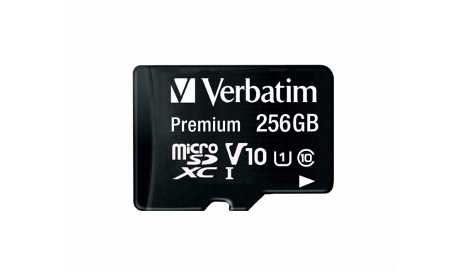 Mälukaart Secure Digital Verbatim MicroSDXC 256GB Class10 UHS1 Premium + adapter, read speed 90MB/s