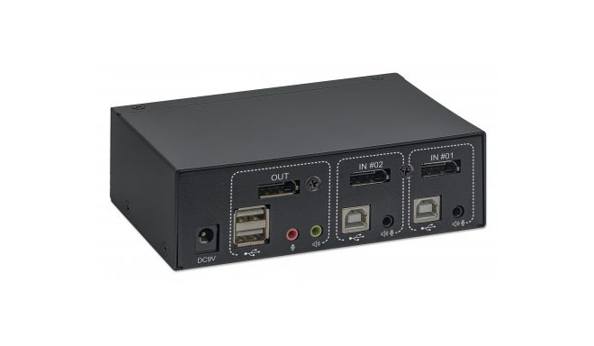 Manhattan DisplayPort 1.2 KVM Switch 2-Port, 4K@60Hz, USB-A/3.5mm Audio/Mic Connections, Cables incl