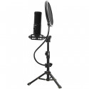 LORGAR Voicer 721, Gaming Microphone, Black, USB condenser microphone with tripod stand and pop filt