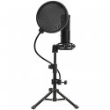 LORGAR Voicer 721, Gaming Microphone, Black, USB condenser microphone with tripod stand and pop filt