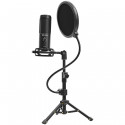 LORGAR Voicer 721, Gaming Microphone, Black, USB condenser microphone with tripod stand and pop filt