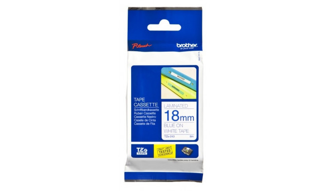 Kleepkirjalint Brother TZE-243 valge, sinine tekst, laius 18mm