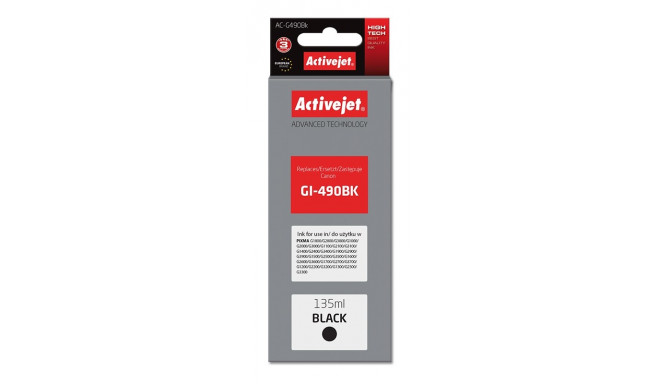 Activejet AC-G490Bk tint (asendus Canon GI-490BK; Supreme; 135 ml; 6000 lehekülge, must)