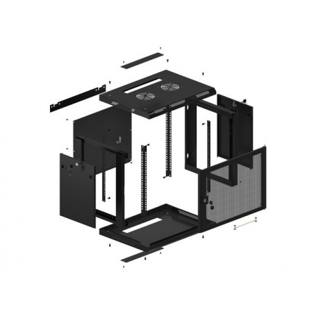 9U 19" Wall-Mount Network Cabinet, 600x450mm, Perforated Doors, Flat Pack, Black