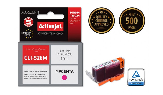 Activejet ACC-526MN tindikassett (asendus Canon CLI-526M; Supreme; 10 ml; magenta)