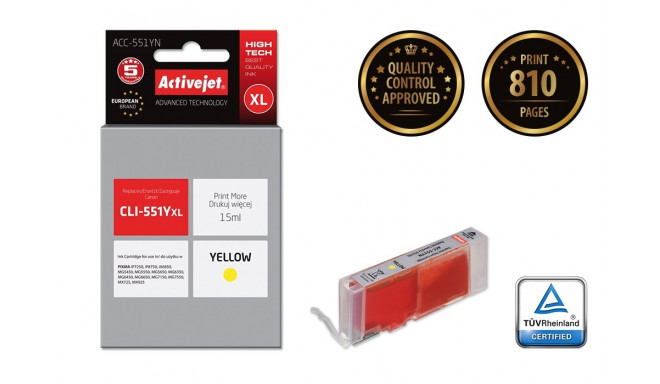 Activejet ACC-551YN Ink cartridge (replacement for Canon CLI-551Y; Supreme; 15 ml; yellow)