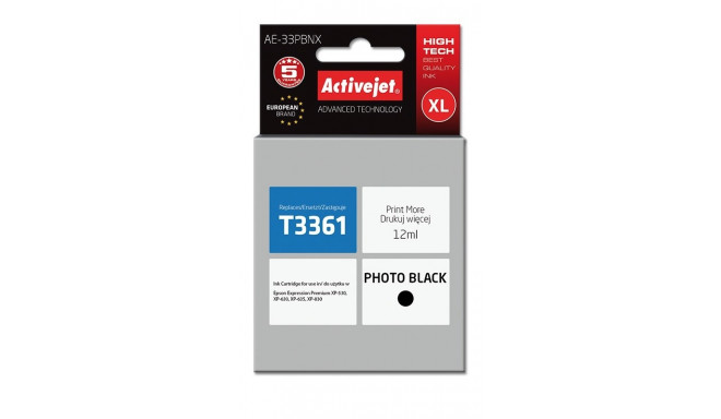 Activejet AE-33PBNX tindikassett (asendus Epson 33XL T3361; Supreme; 12 ml; fotomust)