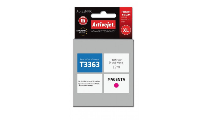 Activejet AE-33MNX tindikassett (asendus Epson 33XL T3363; Supreme; 12 ml; magenta)