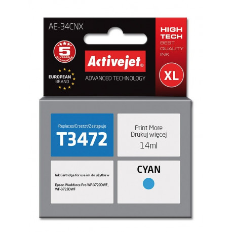 Activejet AE-34CNX tindikassett (asendus Epson 34XL T3472; Supreme; 14 ml; tsüaan)
