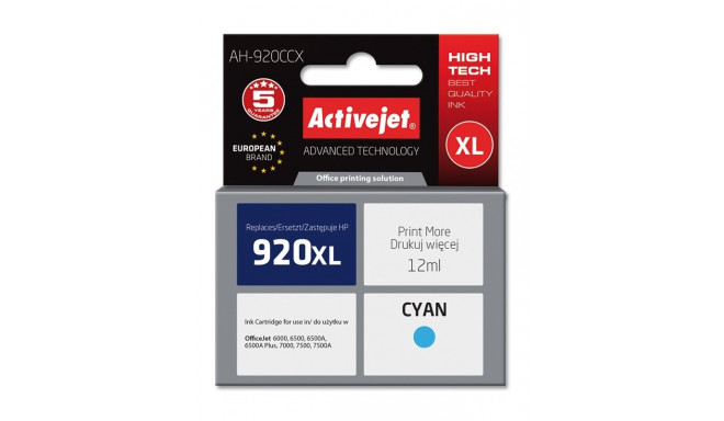 Activejet AH-920CCX tindikassett (asendus HP 920XL CD972AE; premium; 12 ml; tsüaan)
