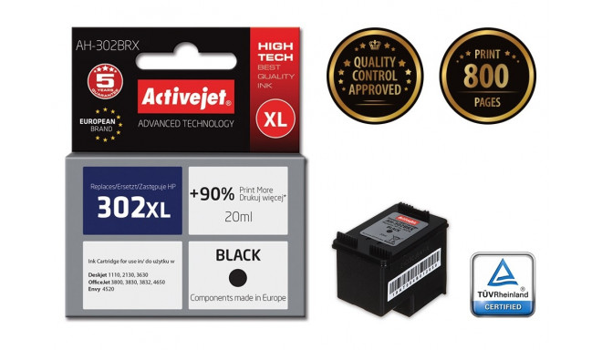 Activejet AH-302BRX tindikassett (asendus HP 302XL F6U68AE; premium; 20 ml; must)