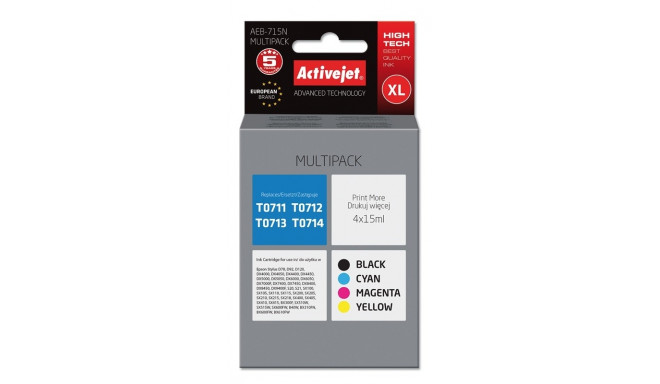 Activejet AEB-715N tindikassett (asendus Epson T0715; Supreme; 4 x 15 ml; must, magenta, tsüaan, kol