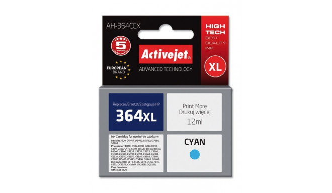 Activejet AH-364CCX tindikassett (asendus HP 364XL CB323EE; premium; 12 ml; tsüaan)
