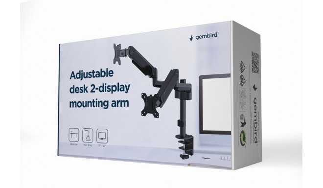 Gembird MA-DA2P-01 Adjustable desk 2-display mounting arm, 17”-32”, up to 9 kg