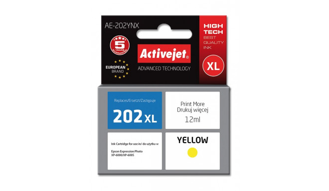 Activejet AE-202YNX tindikassett (asendus Epson 202XL H44010; Supreme; 12 ml; kollane)